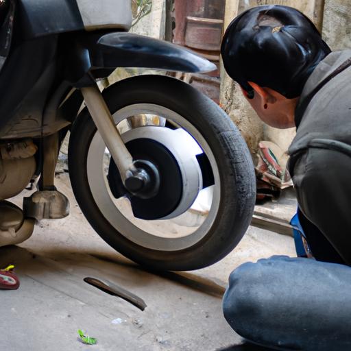 Người kiểm tra chiếc xe mô tô cũ tại Hà Nội