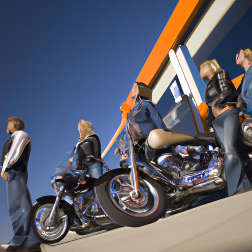 Nhóm người tập trung quanh một cửa hàng bán xe mô tô.